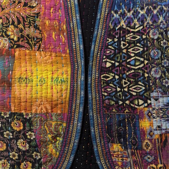 John Mark Women’s Patchwork Quilted Jacket | Boho Artisan Open Front Boutique L - Picture 12 of 15